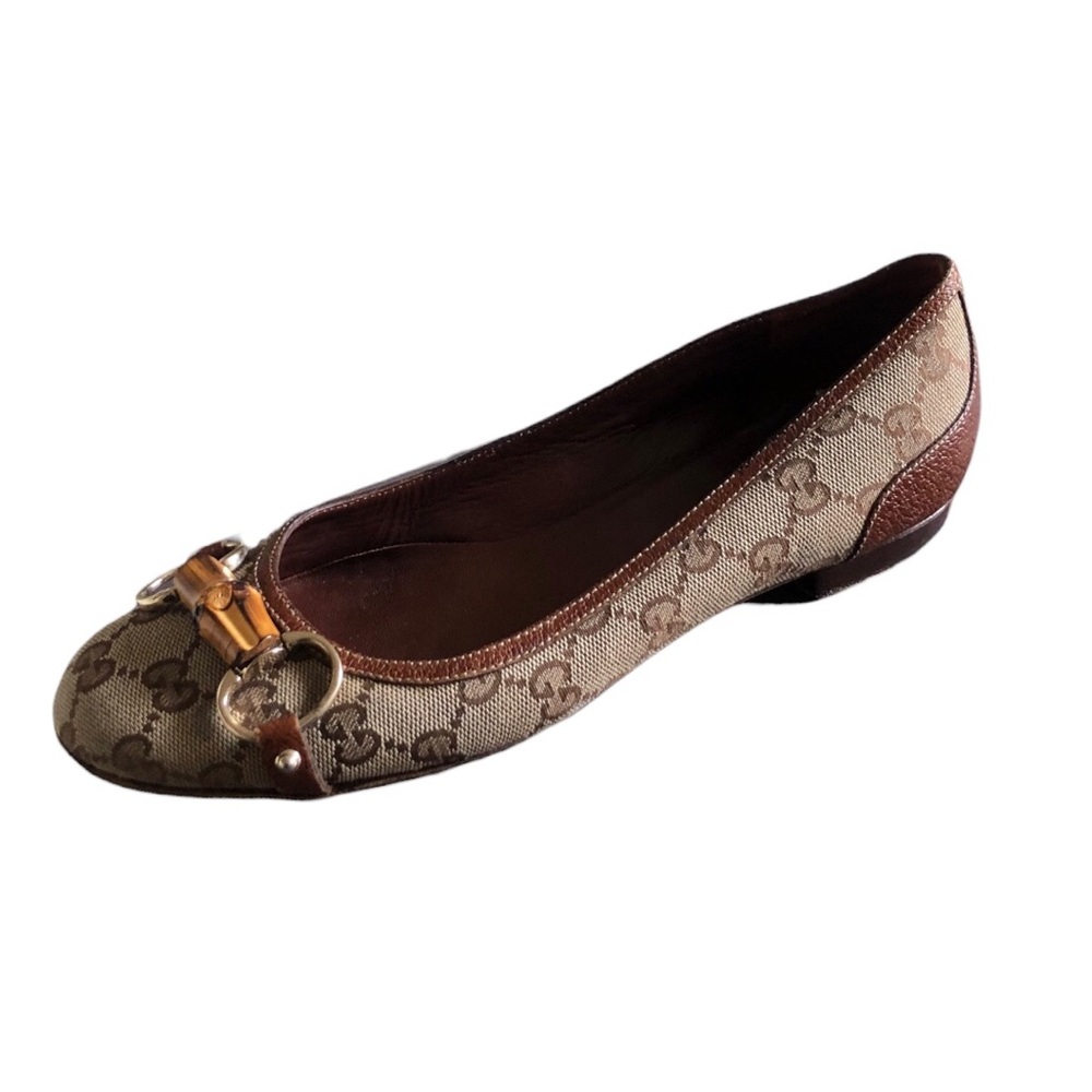 Gucci Vintage GG Canvas Bamboo Horsebit Ballet